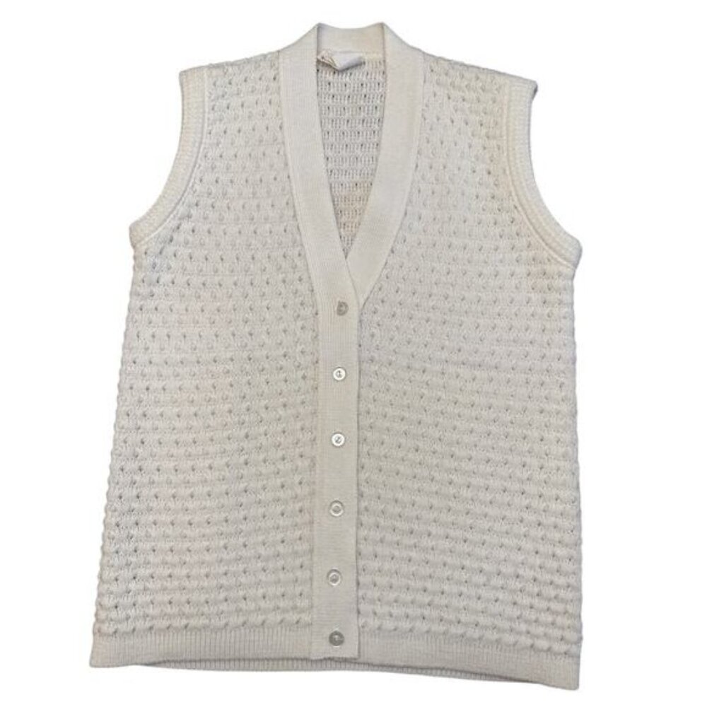 Vintage 1970s Montgomery Ward Women's White Sweater Vest Large